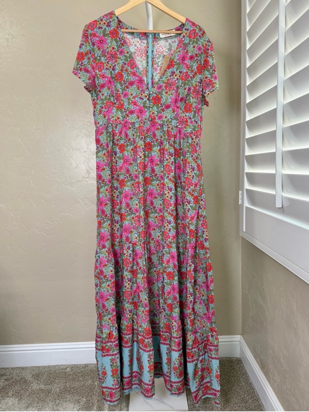 NATURAL LIFE Evangeline Floral Maxi Dress Large NWT Pink Aqua Blue - Picture 5 of 10